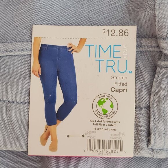 Time And Tru Womens XS Extra Small Stretch Fitted Capri Pants Light Blue - Picture 3 of 7